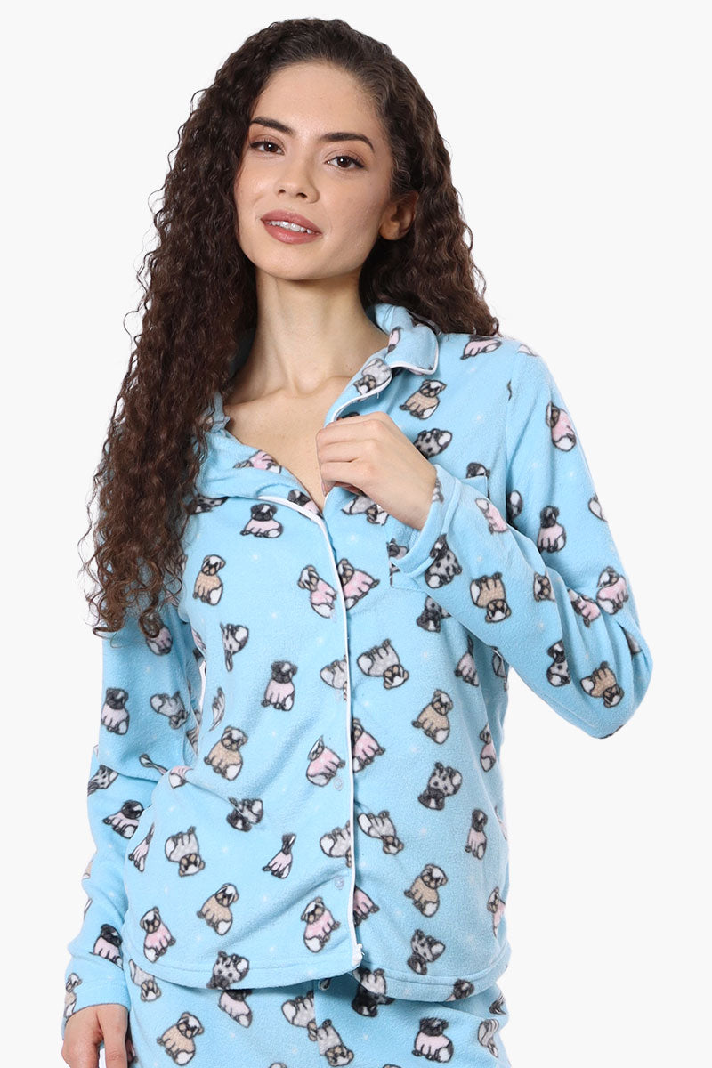 Canada Weather Gear Button Down Pug Pattern Pajama Top - Blue - Womens Pajamas - Fairweather