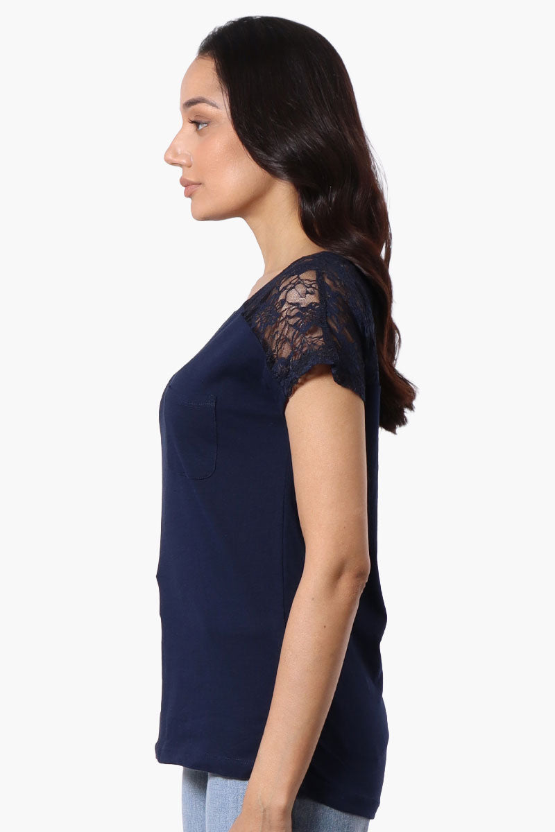 Majora Floral Lace Cap Sleeve Tee - Navy