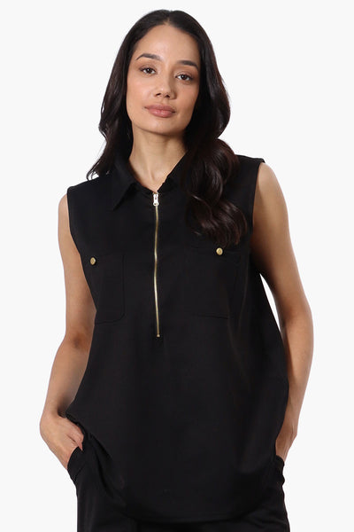 Costa Blanca Half Zip Sleeveless Blouse - Black - Womens Shirts & Blouses - Fairweather