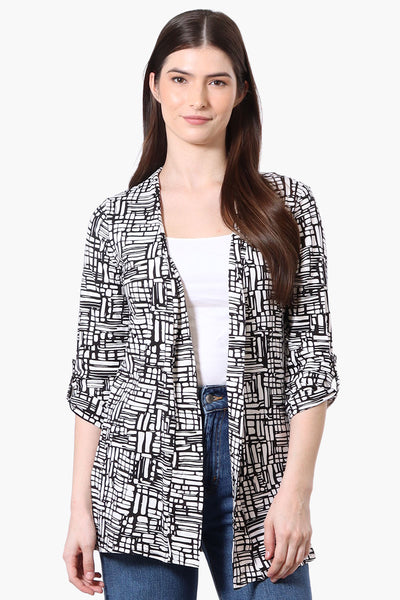 International INC Company Patterned Roll Up Sleeve Wrap Cardigan - White - Womens Cardigans - Fairweather