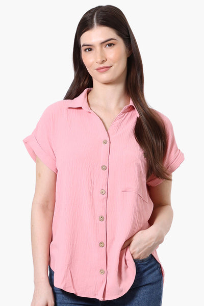 Urbanology Short Sleeve Button Down Shirt - Pink - Womens Shirts & Blouses - Fairweather