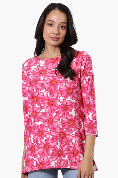 International INC Company Floral 3/4 Sleeve Blouse - Pink - Womens Shirts & Blouses - Fairweather