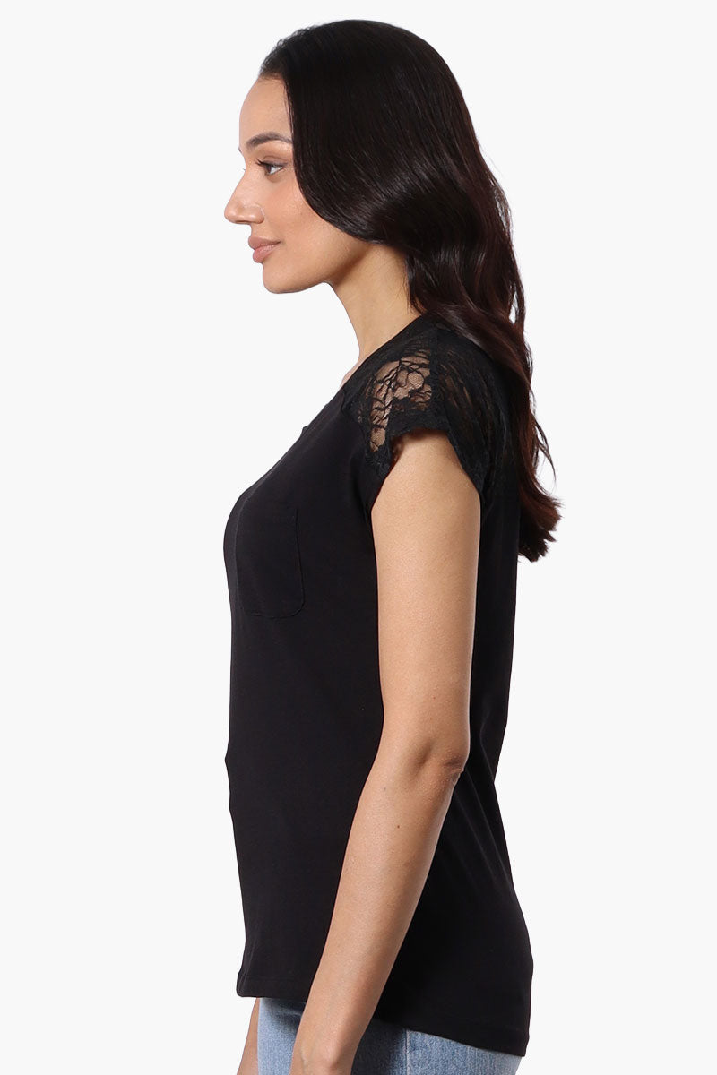 Majora Floral Lace Cap Sleeve Tee - Black - Womens Tees & Tank Tops - Fairweather