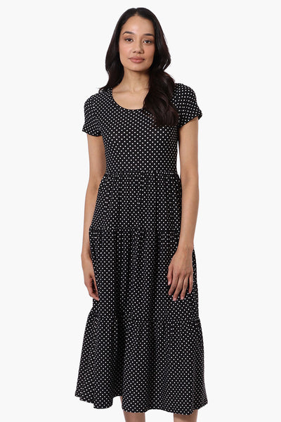 Beechers Brook Dotted Tiered Day Dress - Black - Womens Day Dresses - Fairweather