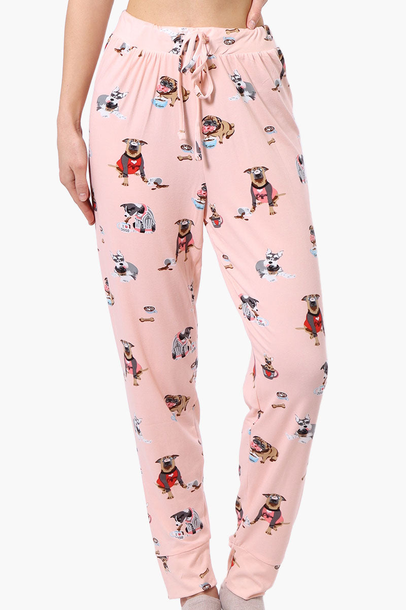 Canada Weather Gear Dog Pattern Tie Waist Pajama Pants - Pink - Womens Pajamas - Fairweather