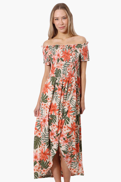 International INC Company Floral Off Shoulder Crossover Maxi Dress - Peach - Womens Maxi Dresses - Fairweather