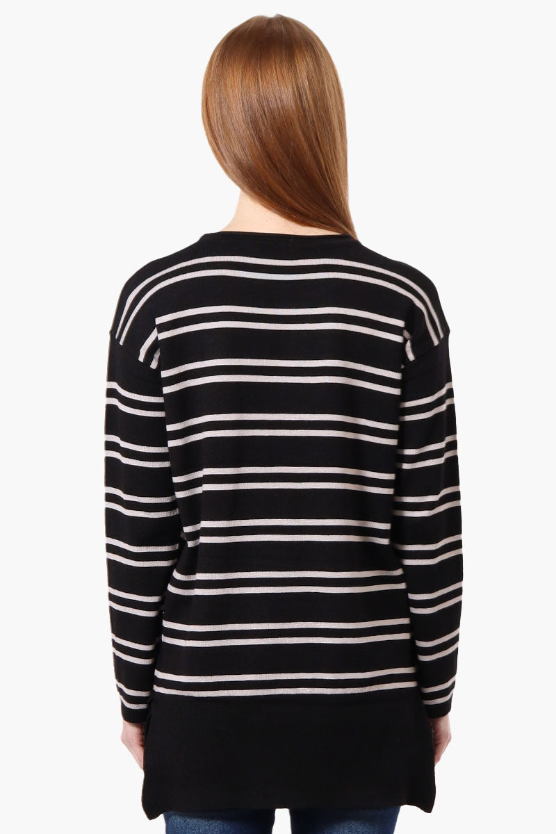 Beechers Brook Striped Round Neck Pullover Sweater - Black - Womens Pullover Sweaters - Fairweather