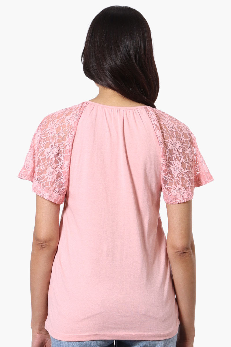 Majora Lace Cap Sleeve V-Neck Tee - Pink