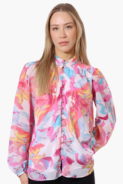 Limite Floral Mock Neck Sheer Blouse - Pink - Womens Shirts & Blouses - Fairweather