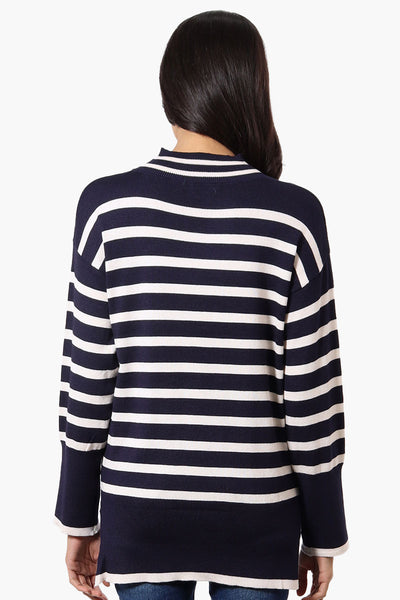 Beechers Brook Striped Mock Neck Pullover Sweater - Navy - Womens Pullover Sweaters - Fairweather