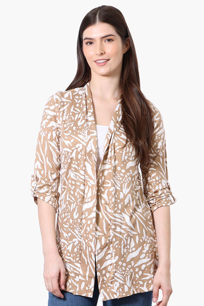 International INC Company Patterned Roll Up Sleeve Wrap Cardigan - Beige - Womens Cardigans - Fairweather