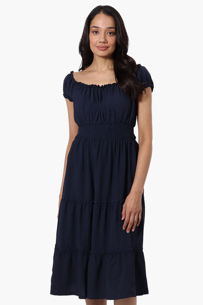 International INC Company Tiered Smocked Waist Maxi Dress - Navy - Womens Maxi Dresses - Fairweather