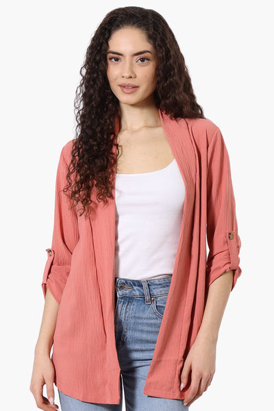 Urbanology Roll Up Sleeve Open Wrap Cardigan - Pink