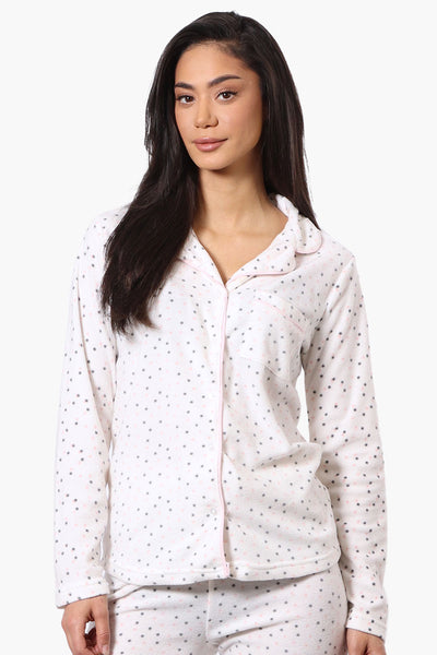 Canada Weather Gear Button Down Dotted Pattern Pajama Top - White - Womens Pajamas - Fairweather