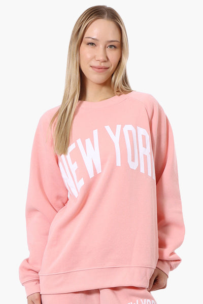 Fahrenheit London Print Fleece Crewneck Sweatshirt - Pink - Womens Hoodies & Sweatshirts - Fairweather