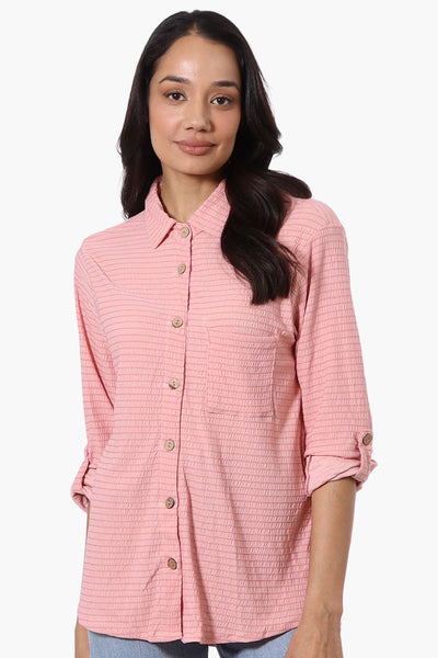 Style Xchange Vintage Button Down Roll Up Sleeve Shirt - Pink - Womens Shirts & Blouses - Fairweather