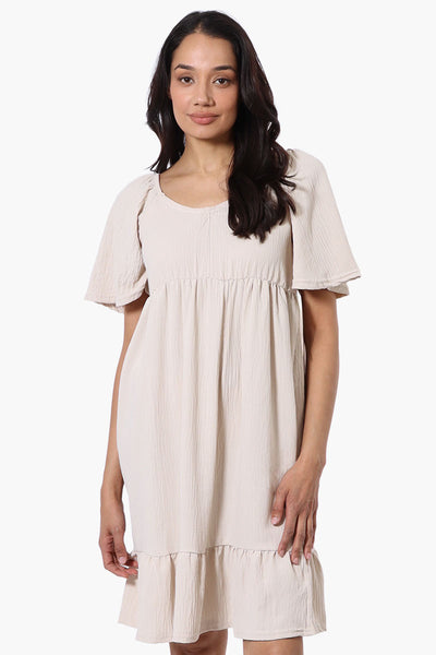 Urbanology Short Sleeve Smock Back Day Dress - Cream - Womens Day Dresses - Fairweather