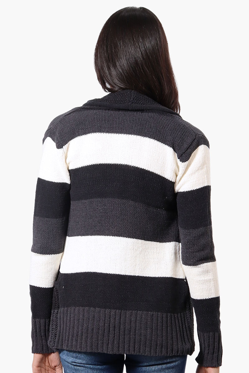 Beechers Brook Striped Fold Over Wrap Cardigan - Black - Womens Cardigans - Fairweather