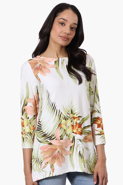 International INC Company Floral 3/4 Sleeve Blouse - White - Womens Shirts & Blouses - Fairweather