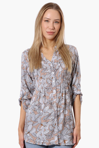 International INC Company Floral Pintuck Blouse - Peach - Womens Shirts & Blouses - Fairweather