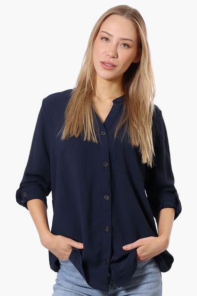 Urbanology Button Down Roll Up Sleeve Shirt - Navy - Womens Shirts & Blouses - Fairweather