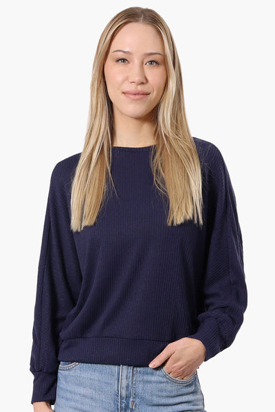 International INC Company Ribbed Button Back Detail Pullover Sweater - Navy - Womens Pullover Sweaters - Fairweather