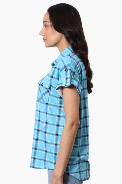 Urbanology Plaid Button Down Short Sleeve Shirt - Blue - Womens Shirts & Blouses - Fairweather