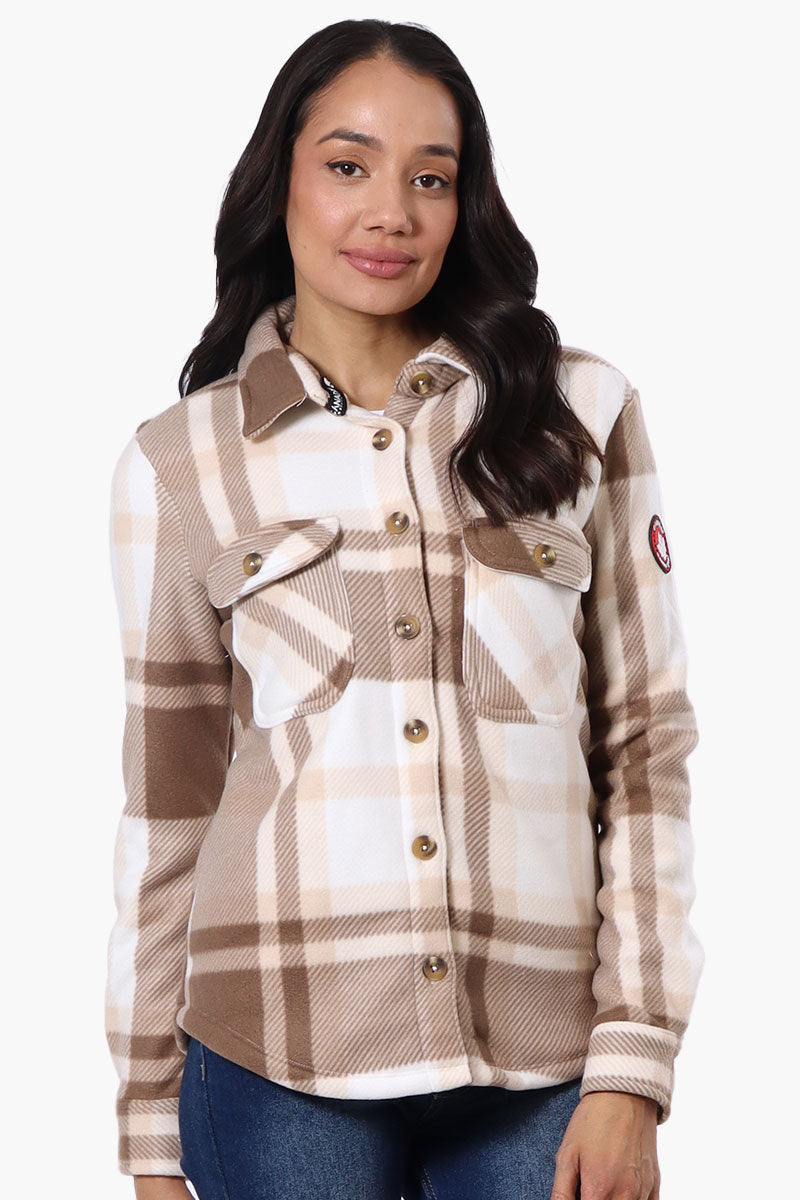 Canada Weather Gear Plaid Fleece Button Up Lightweight Jacket - Cream - Womens Lightweight Jackets - Fairweather