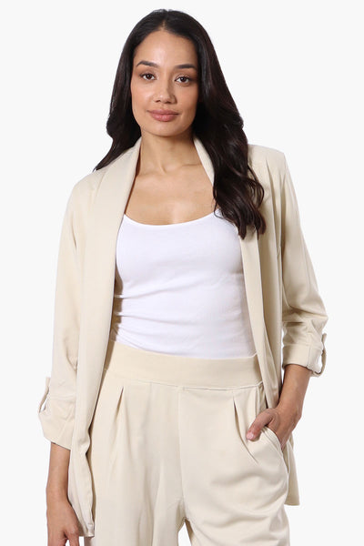 Costa Blanca Roll Up Sleeve Open Blazer - Cream - Womens Blazers - Fairweather