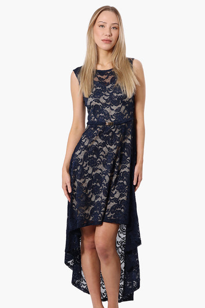 Limite Floral Lace High Low Prom Dress - Navy - Womens Prom Dresses - Fairweather