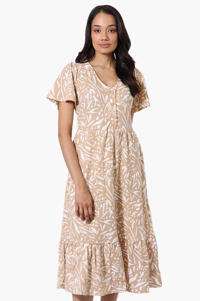 Impress Patterned Short Sleeve Day Dress - Beige - Womens Day Dresses - Fairweather