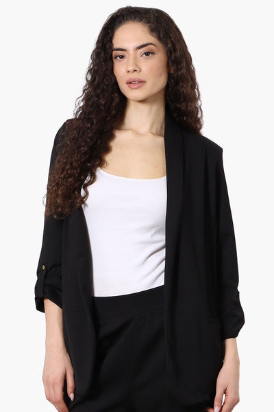 Costa Blanca Roll Up Sleeve Open Blazer - Black - Womens Blazers - Fairweather