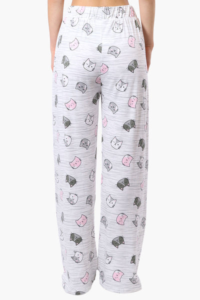 Canada Weather Gear Cat Pattern Wide Leg Pajama Pants - White - Womens Pajamas - Fairweather