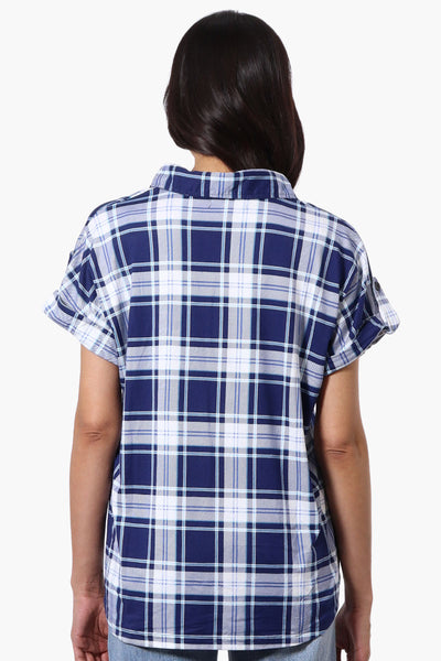 Urbanology Plaid Button Down Short Sleeve Shirt - Navy