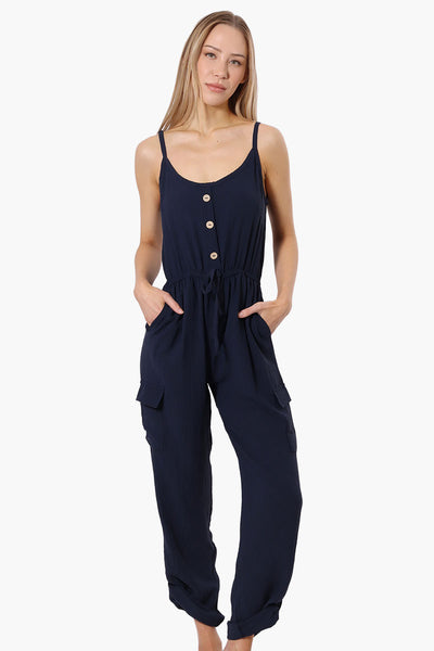 Urbanology Tie Waist Sleeveless Cargo Jumpsuit - Navy - Womens Jumpsuits & Rompers - Fairweather