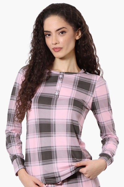 Canada Weather Gear Plaid Henley Pajama Top - Pink - Womens Pajamas - Fairweather