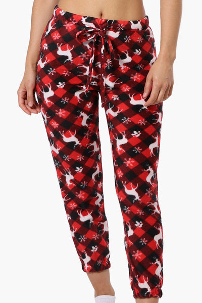 Canada Weather Gear Plaid Reindeer Pattern Fleece Pajama Bottoms - Red - Womens Pajamas - Fairweather