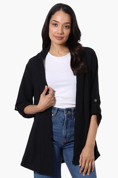 Urbanology Roll Up Sleeve Open Wrap Cardigan - Black - Womens Cardigans - Fairweather