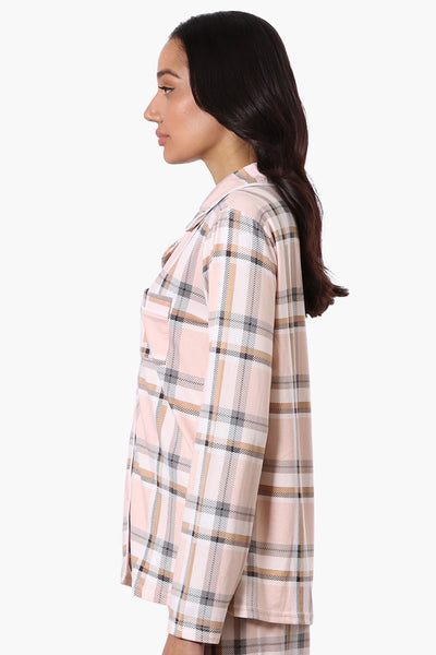 Canada Weather Gear Plaid Button Down Pajama Top - Peach - Womens Pajamas - Fairweather