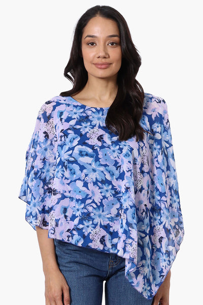 Limite Floral Cold Shoulder Poncho Blouse - Blue - Womens Shirts & Blouses - Fairweather