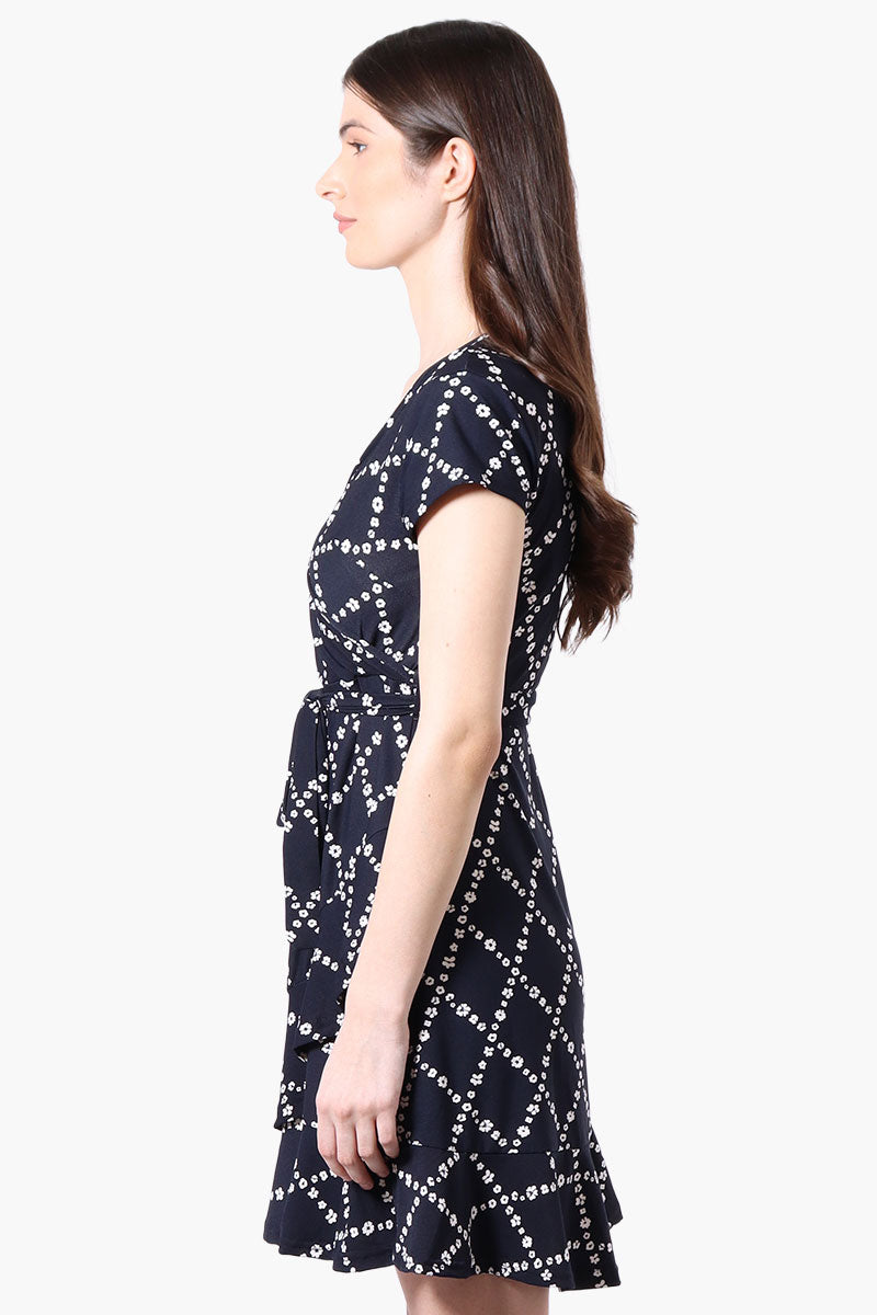 Beechers Brook Floral Belted Crossover Day Dress - Navy
