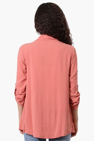 Urbanology Roll Up Sleeve Open Wrap Cardigan - Pink