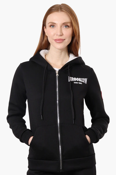 Fahrenheit Fleece Lined Brooklyn Print Hoodie - Black - Womens Hoodies & Sweatshirts - Fairweather