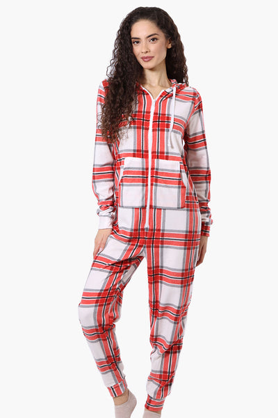 Canada Weather Gear Hooded Plaid Fleece Onesie - White - Womens Onesies - Fairweather