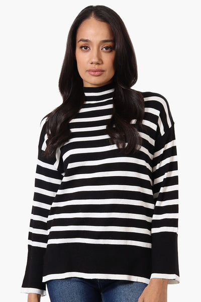 Beechers Brook Striped Mock Neck Pullover Sweater - Black - Womens Pullover Sweaters - Fairweather