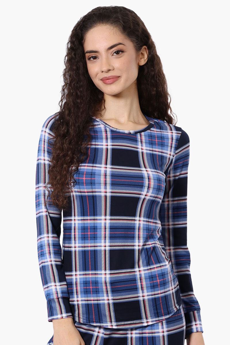 Canada Weather Gear Plaid Crewneck Pajama Top - Blue - Womens Pajamas - Fairweather