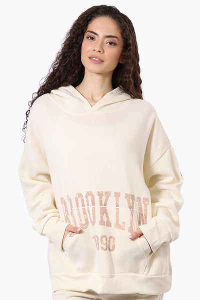 Fahrenheit Oversized Brooklyn Print Hoodie - Cream - Womens Hoodies & Sweatshirts - Fairweather