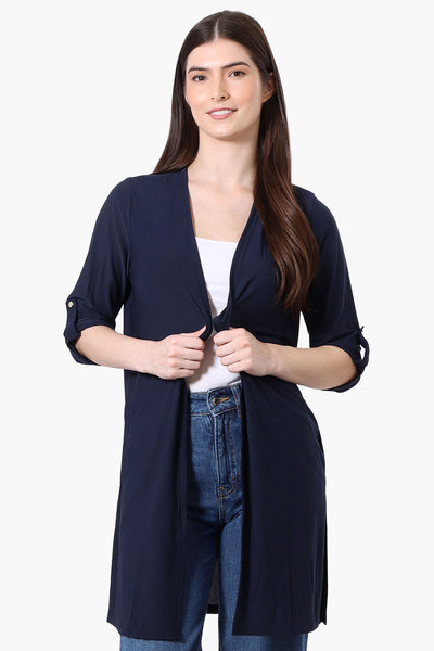 International INC Company Roll Up Sleeve Open Duster Cardigan - Navy - Womens Cardigans - Fairweather