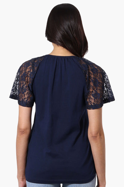 Majora Lace Cap Sleeve V-Neck Tee - Navy - Womens Tees & Tank Tops - Fairweather