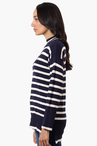 Beechers Brook Striped Mock Neck Pullover Sweater - Navy - Womens Pullover Sweaters - Fairweather